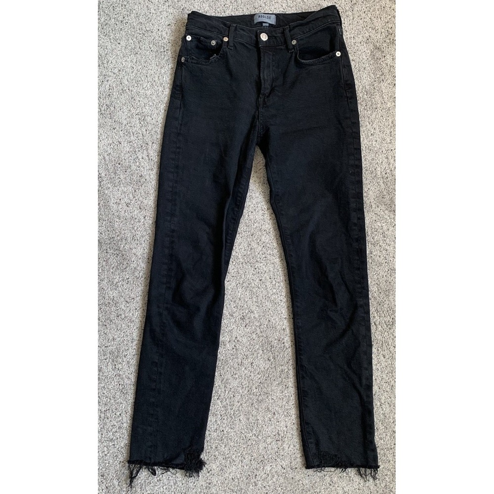 AGOLDE Toni Women's Black Jeans Mid Rise Straight Leg Jeans Frayed Hem Size 25